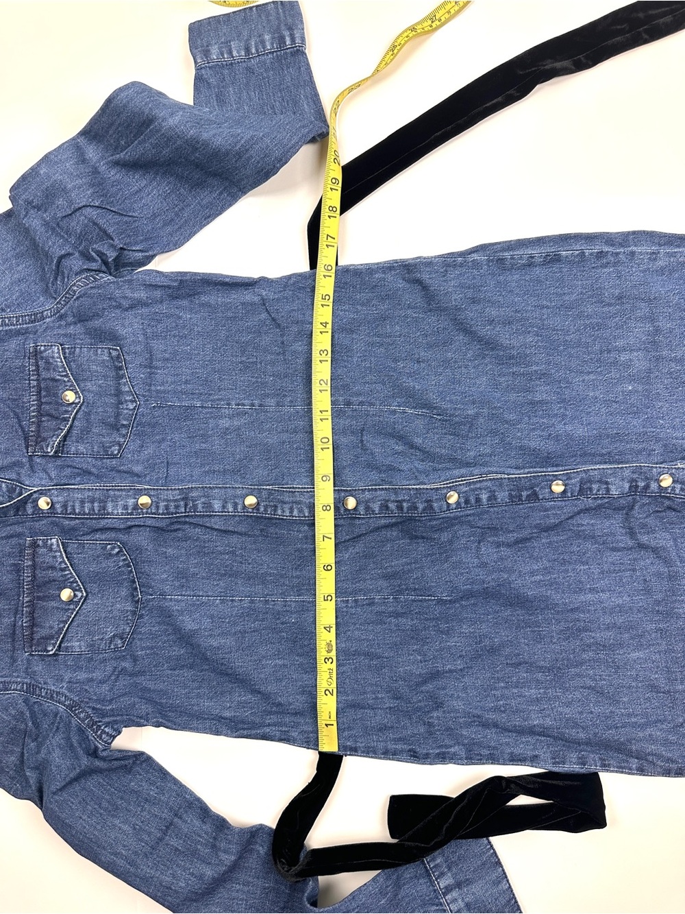 Maje Ralexa Denim Shirt Dress Velvet Belt Snap Front Blue Size 1 Small - Picture 9 of 9
